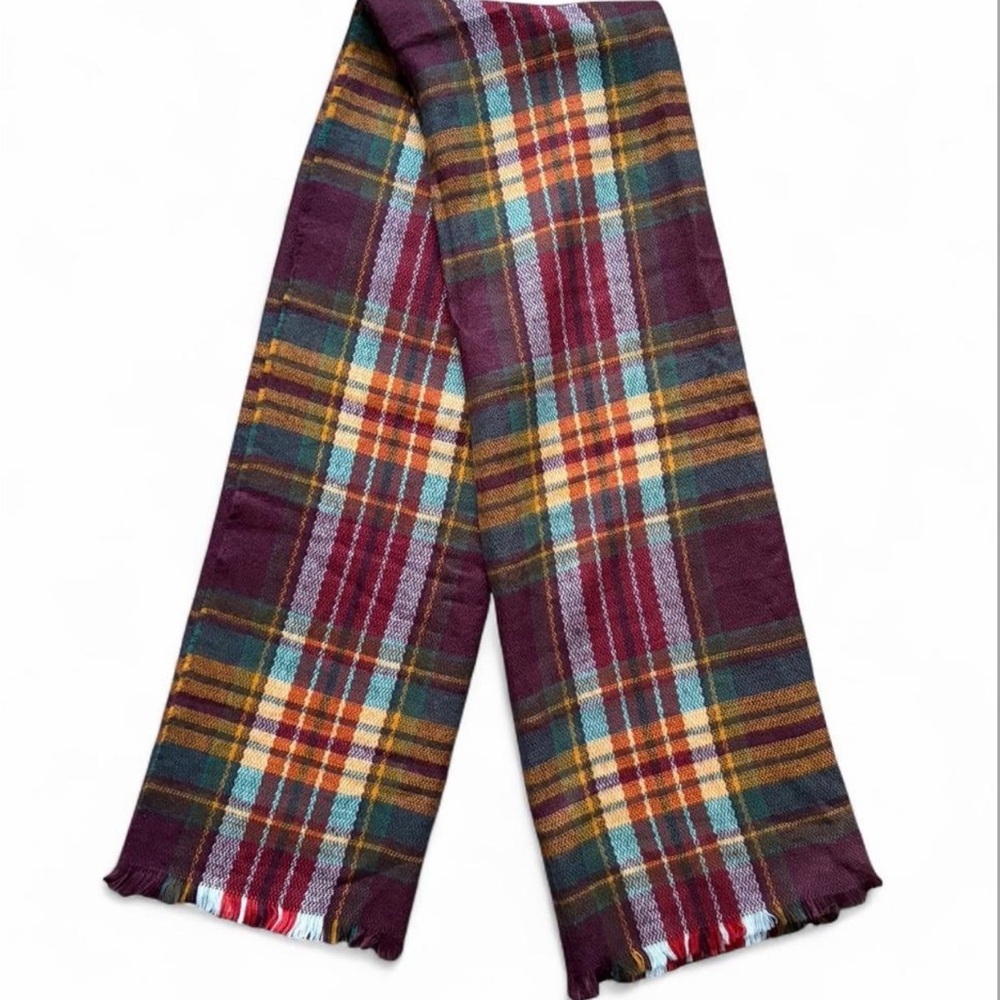 Plaid Scarf with Fringe
